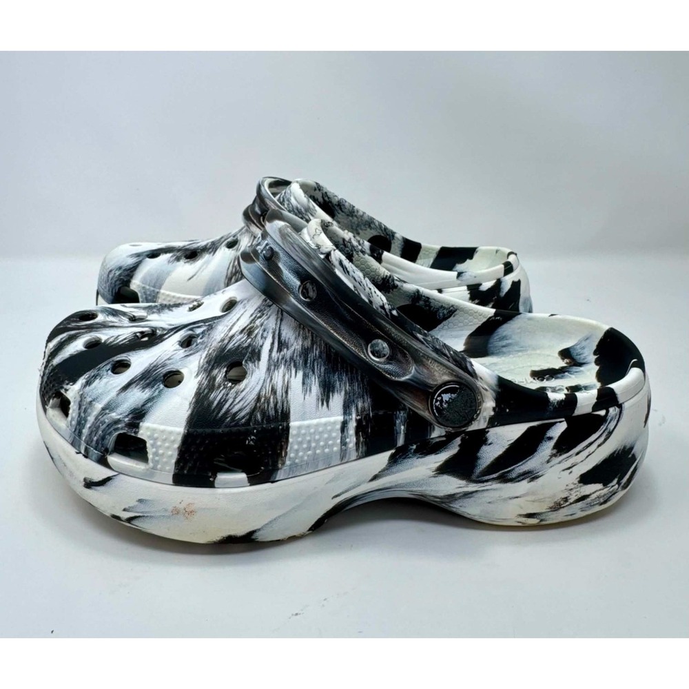 Crocs Classic Bae Platform Clogs Womens Sz 7 Black White Marble Brushstroke Rare